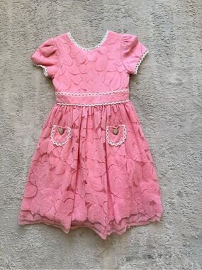 Patachou: Girls' Pink Lace Party Dress with Heart Pocket Detail